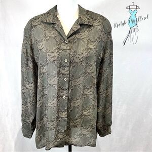 Renee Rowan for Seville vintage long sleeve olive green paisley top size 12